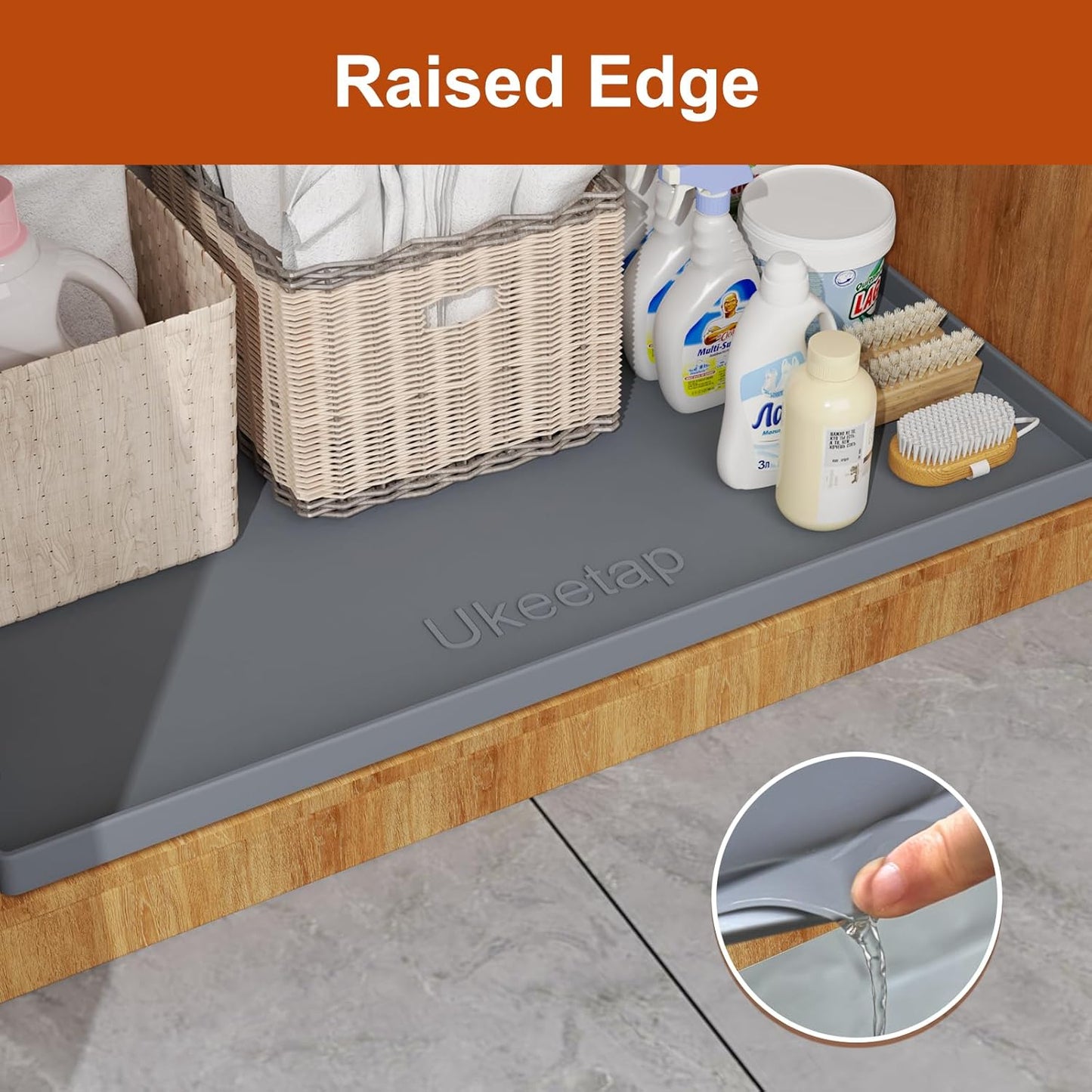 34" x 22" Extra Thick Silicone Mat Waterproof with Raised Edge, | Under Sink Mat for Kitchen & Bathroom, Kitchen Cabinet Liner, Multi-Purpose for Storage & Protection