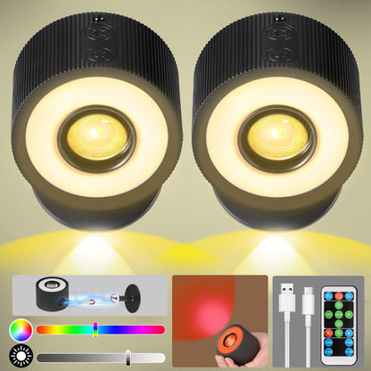 LED Wall Mounted Lights 4 Psc with Remote, 3000mAh Rechargeable Battery Operated Wall Sconces, 3 Lighting Modes & Dimmable, 360°Rotate Cordless Wall Light for Bedroom Bedside Reading Study (White)