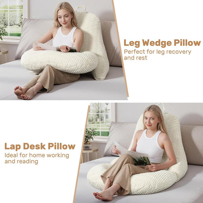 Reading Pillow for Bed, Backrest Pillow with Arms for Adult | Bed Pillow for Sitting Up, Back Support Pillows for Sleeping, Reading and Gaming with Shredded Memory Foam, Gray