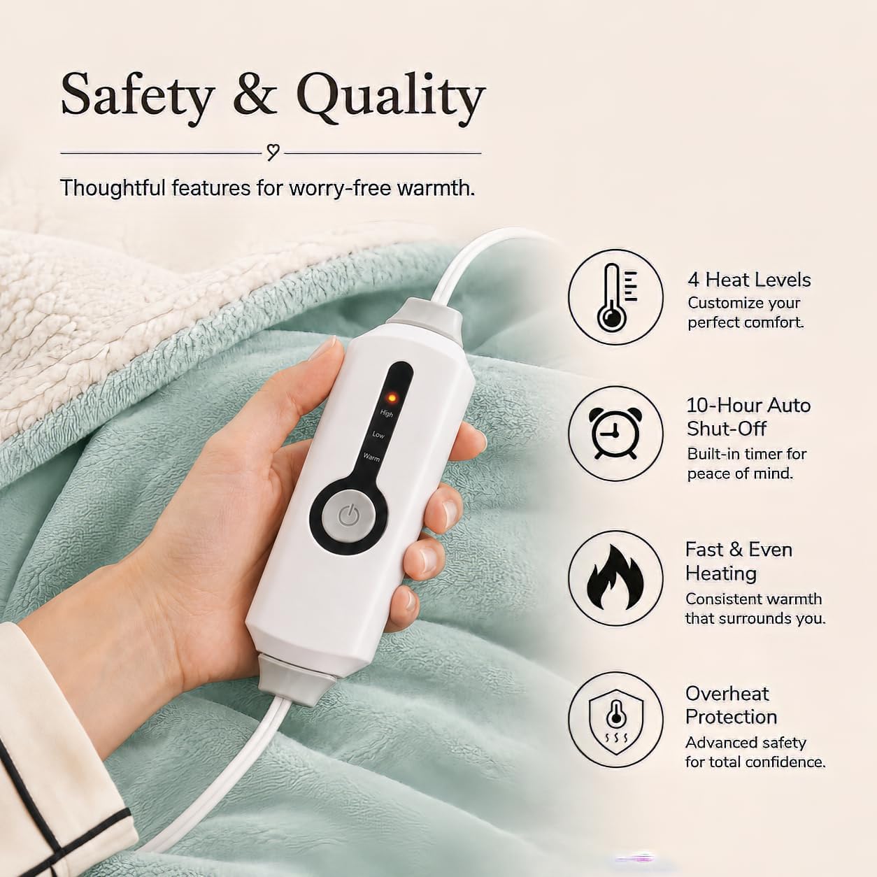Electric Heated Blanket Full Size 72"x84" – Light Gray | ETL for Safe Overnight, 4 Heat Settings & 10H Auto Off, Dual-Sided Microplush Sherpa for Home Night, Machine washable