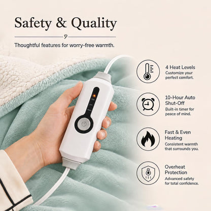 Electric Heated Blanket Full Size 72"x84" – Light Gray | ETL for Safe Overnight, 4 Heat Settings & 10H Auto Off, Dual-Sided Microplush Sherpa for Home Night, Machine washable