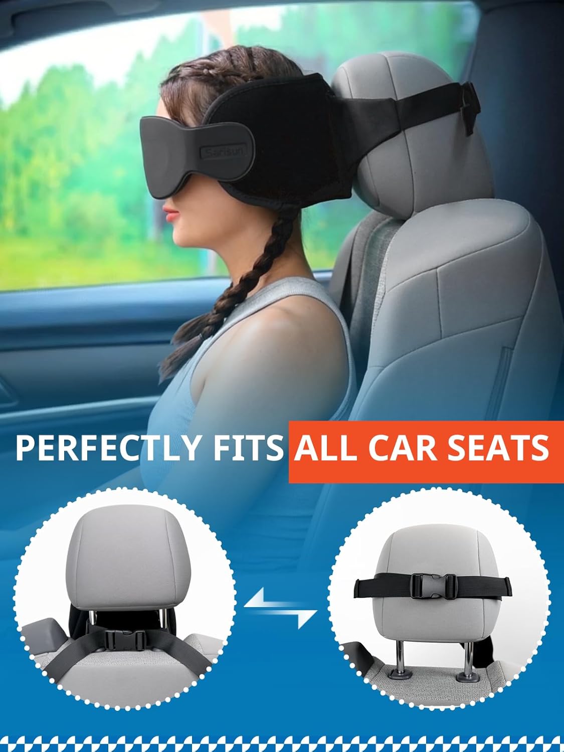 SARISUN Travel Pillows for Airplanes with Sleep Eye Mask, Chin Strap, Airplane Pillow for Long Flights, Car Road Trip, 360° Support Headrest, Travel Essentials Stop Bobblehead, Mottled Blue