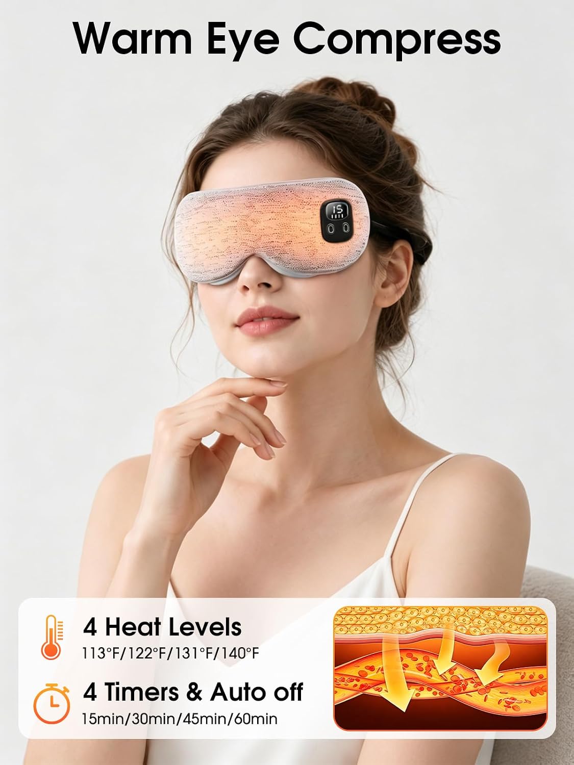 EASICUTI Heated Eye Mask, Cordless Warm Compress for Dry Eyes Blepharitis