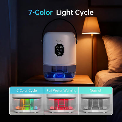 PHILODECO 35 OZ Dehumidifiers for Home(280 sq.ft), Ultra Quiet 25 dB for Bedroom & Bathroom with Auto Shut Off, Small Dehumidifiers for Closet, RV & Basement, 7 Colors LED Light, White