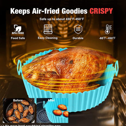 2 Pack Air Fryer Silicone Liners Pot for 3 to 5 QT, BPA-Free, Food Grade Airfryer Basket Bowl, Replacement of Flammable Parchment Paper, Reusable Baking Tray Oven Accessories(Top 8in, Bottom 6.75in)…
