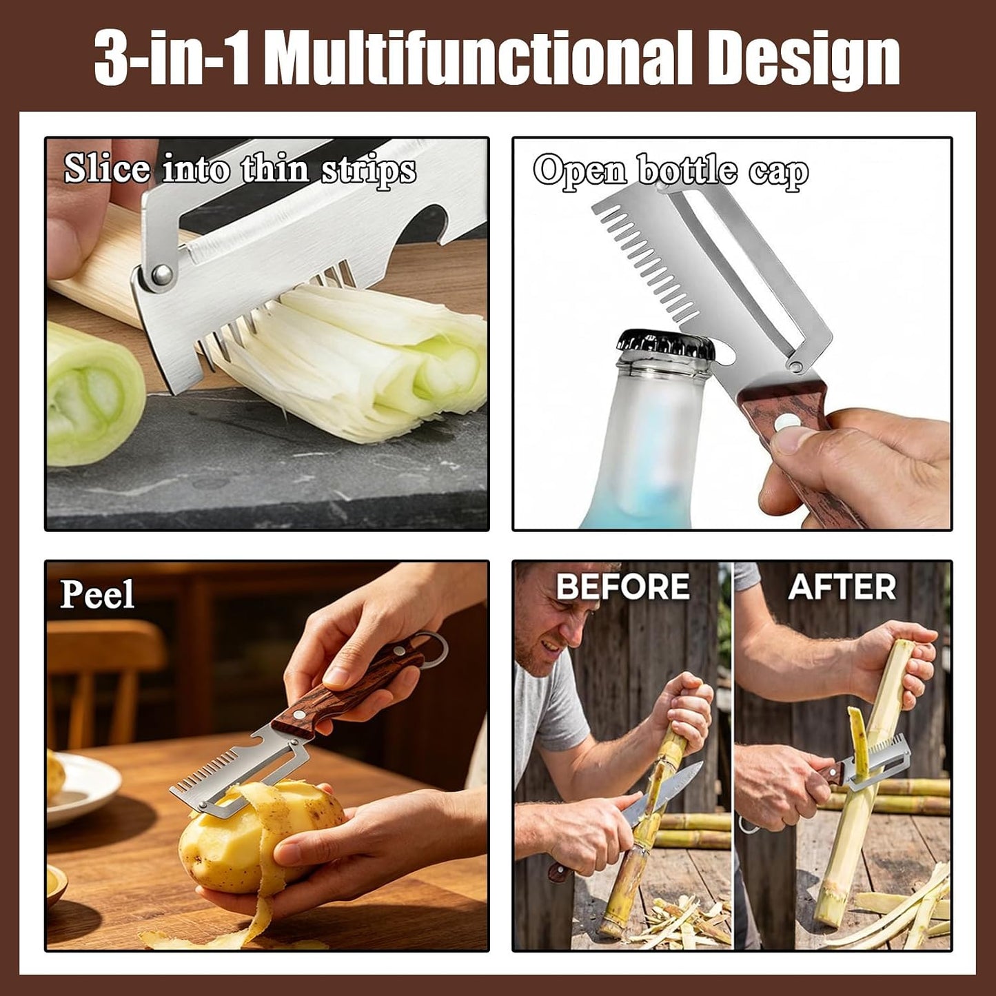 Vegetable Peeler - Multifunctional Vegetable Peeler With Wooden Handle