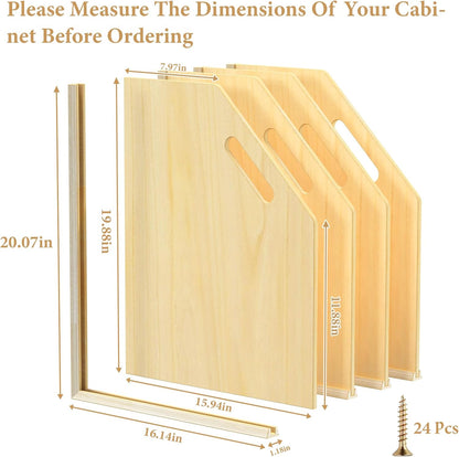 4 Pack Wood Tray Dividers for Cabinet, Cookie Sheet Organizer for Cabinet | No cutting required, Premium Wood, 2 Assembly Methods, Kitchen Cabinet Dividers for Storing pans, Baking tray, Cutting Board