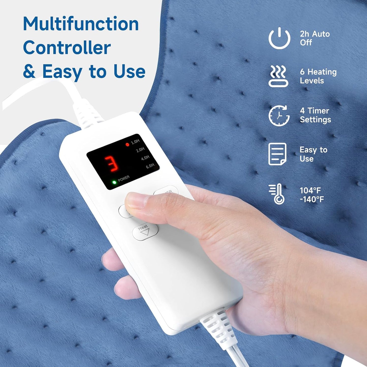 NBKLS Heating Pads for Back Neck Shoulder Pain, Electric Heating Pad Auto Shut Off, Fast Heat, Large Heating Pad Christmas Gift for Women Men, Birthday Gifts for Mom Dad (Blue)