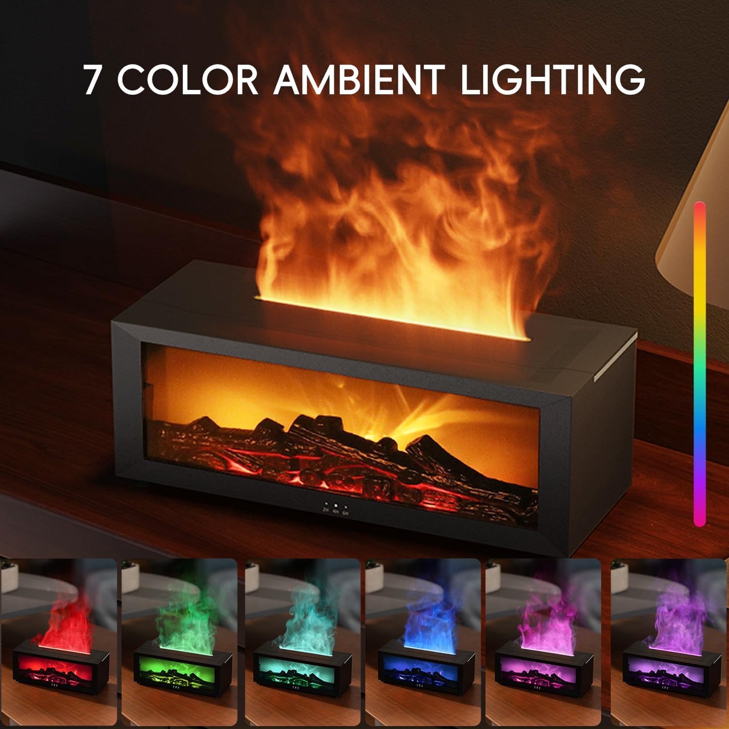 YALEDI Essential Oil Diffuser, 7 Colors Fireplace Flame Fire Oil Diffuser, 150ml Ultrasonic Aromatherapy Humidifier, Scent Diffuser with Remote Control & Timer for Home,Bedroom,Office,Yoga (White)