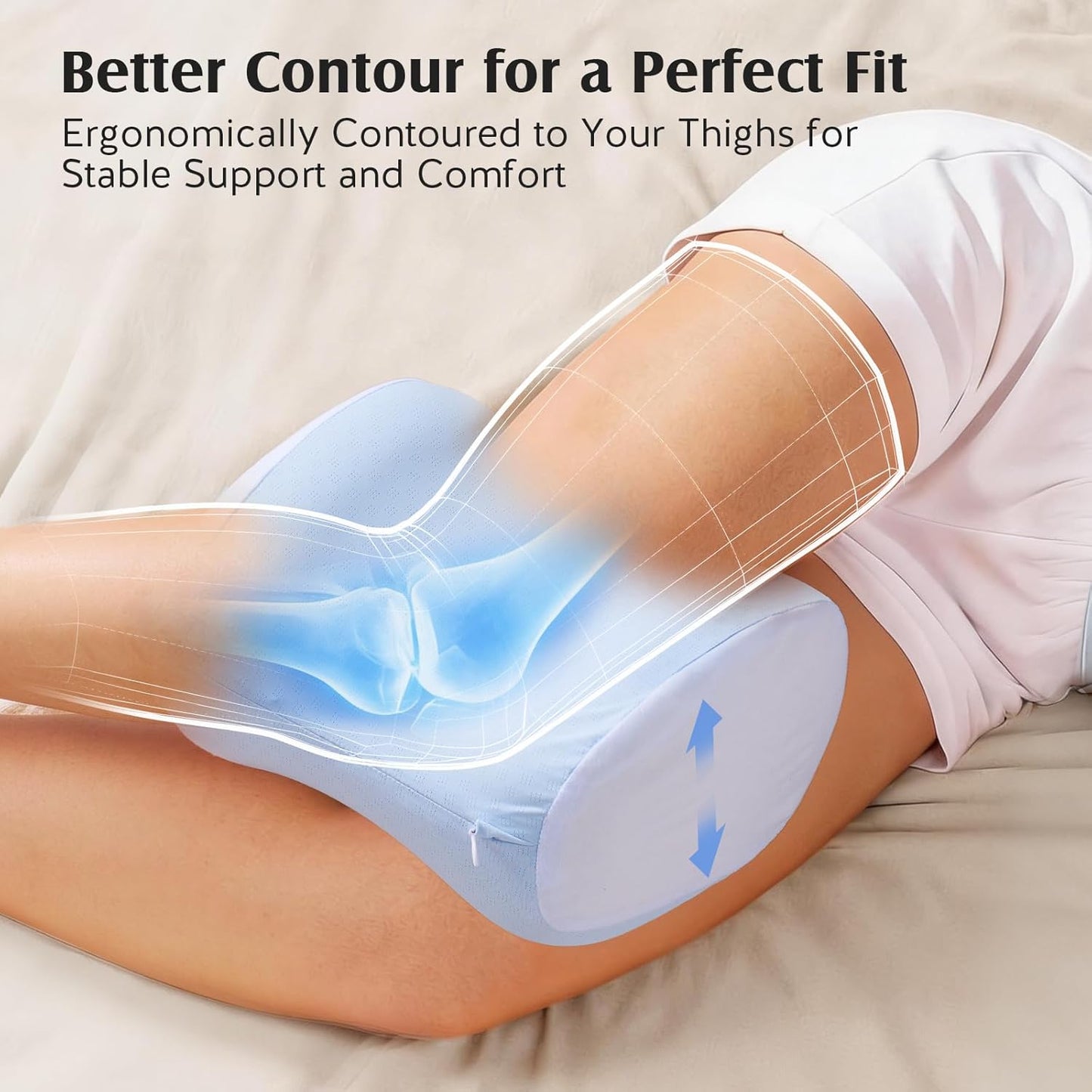 YFONG Knee Pillow for Side Sleepers, Memory Foam Leg Pillow, Blue | Adjustable & Detachable Strap, Ergonomic Support for Back, Hip, Knee, Sciatica Pain