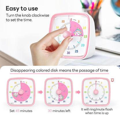 Yunbaoit Visual Timer with Night Light, 60 Minute Countdown, Light Blue | 3 Alarm Modes, Mute Flash, for Kids and Adults, Time Management Tool for Classroom, Home, School, and Work