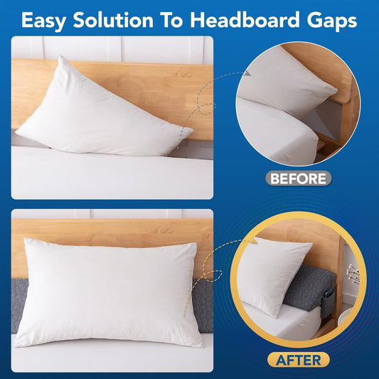 Patented Bed Wedge Pillow for Headboard Gap, Filler Between Mattress Gaps (0-7"), Comfortable Supportive High Density Cushioned Foam Pillows, Stay in Place Gripping Dots, King Soft Gray (76"x10"x6")