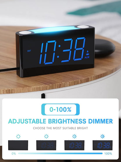 ROCAM Extra Loud Alarm Clock with Bed Shaker, Vibrating Alarm Clock for Heavy Sleepers Deaf Hearing Impaired, 7" Large Display, Dual USB Charger, 7 Color Night Light, Dimmer, Snooze & Battery Backup