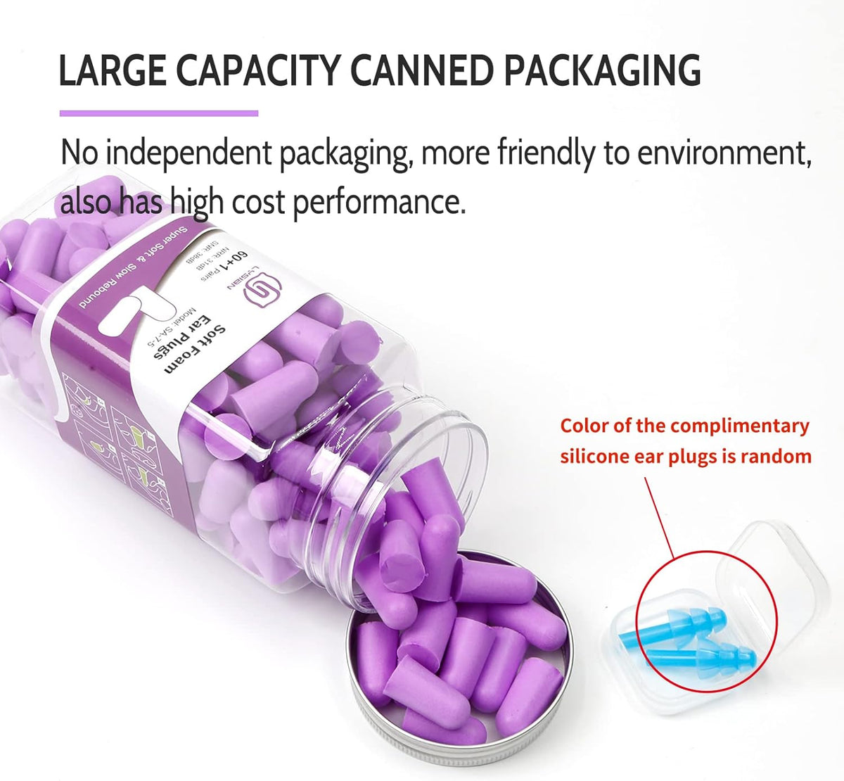 LYSIAN Foam Ear Plugs for Sleep, 60 Pairs, 38dB SNR, Purple