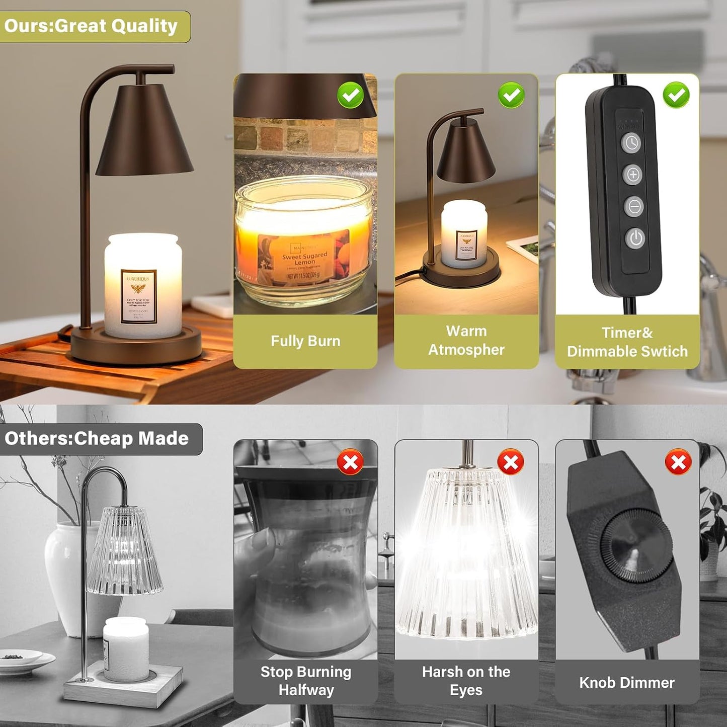 Brown Candle Warmer Lamp with Timer-Electric Candle Light for Bedroom Decor, Aromatherapy at Home | Gifts for Men | Home Gift Ideas
