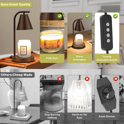Brown Candle Warmer Lamp with Timer-Electric Candle Light for Bedroom Decor, Aromatherapy at Home | Gifts for Men | Home Gift Ideas