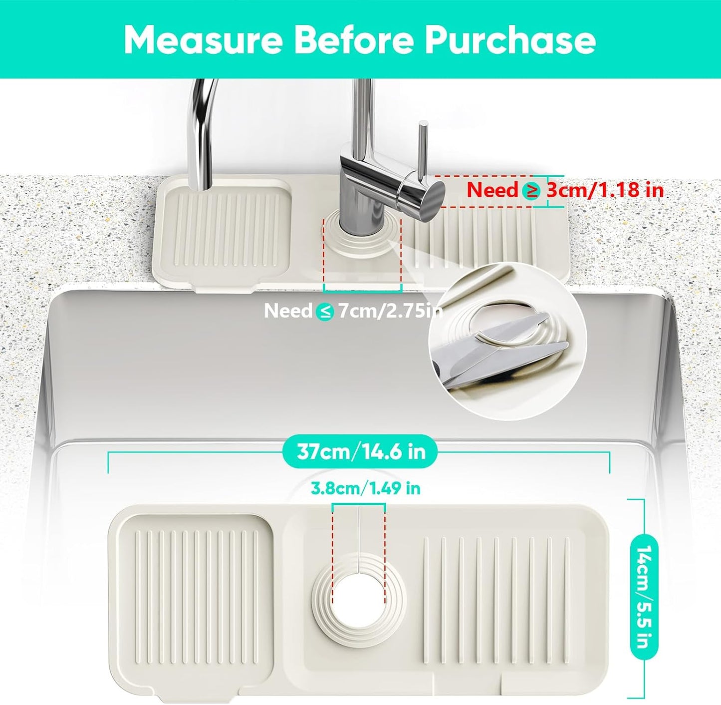 24 Inch Longer Faucet Mat for Kitchen Sink [5° Slope Fast Self-draining]Bathroom Kitchen Sink Splash Guard Silicone Sinks Faucet Mat Splash Guard for Kitchens Sinks Area Tidy Splashs Draining Mats