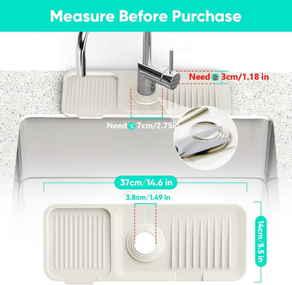 24 Inch Longer Faucet Mat for Kitchen Sink [5° Slope Fast Self-draining]Bathroom Kitchen Sink Splash Guard Silicone Sinks Faucet Mat Splash Guard for Kitchens Sinks Area Tidy Splashs Draining Mats