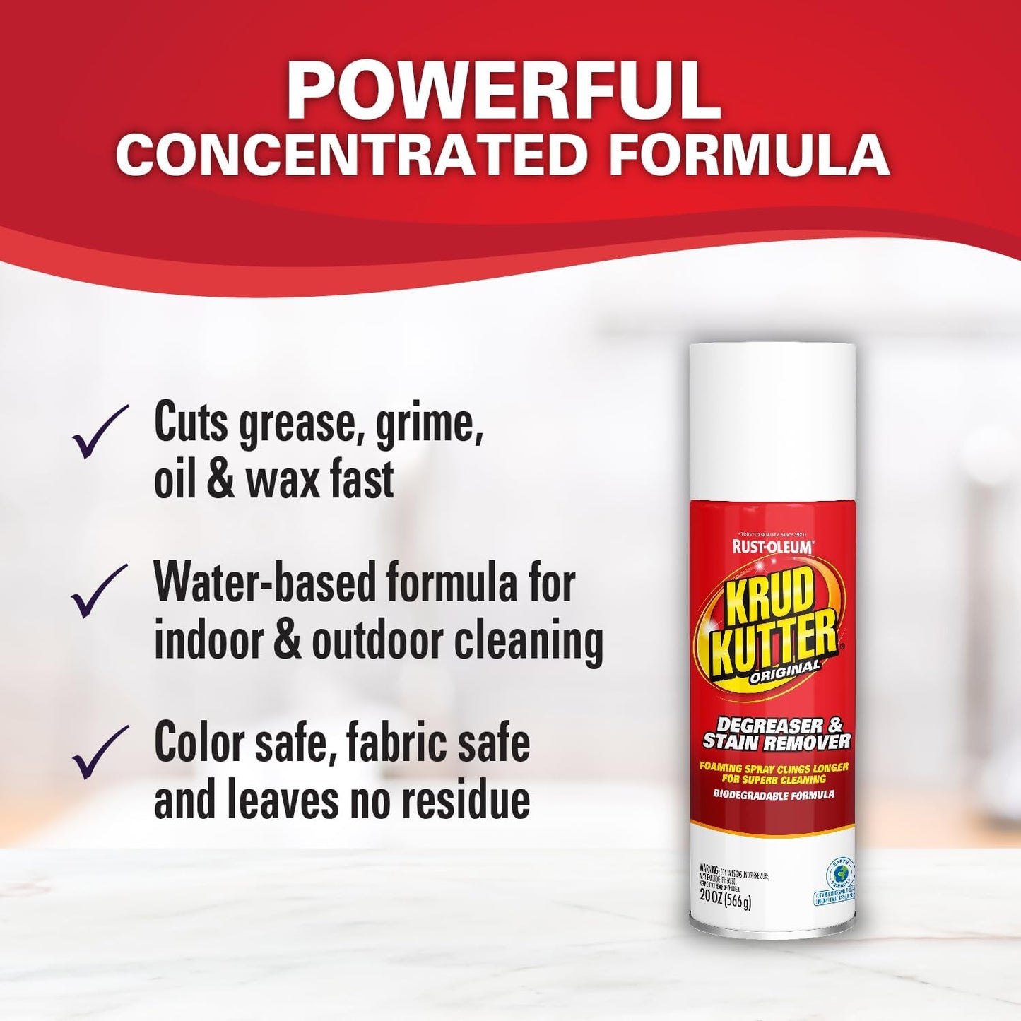 Krud Kutter Original Cleaner Degreaser Aerosol, 20 oz | Foaming spray clings longer, Cuts grease, oil, grime, tar and wax, Leaves no residue