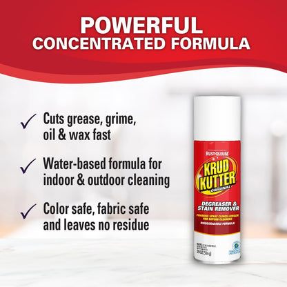 Krud Kutter Original Cleaner Degreaser Aerosol, 20 oz | Foaming spray clings longer, Cuts grease, oil, grime, tar and wax, Leaves no residue