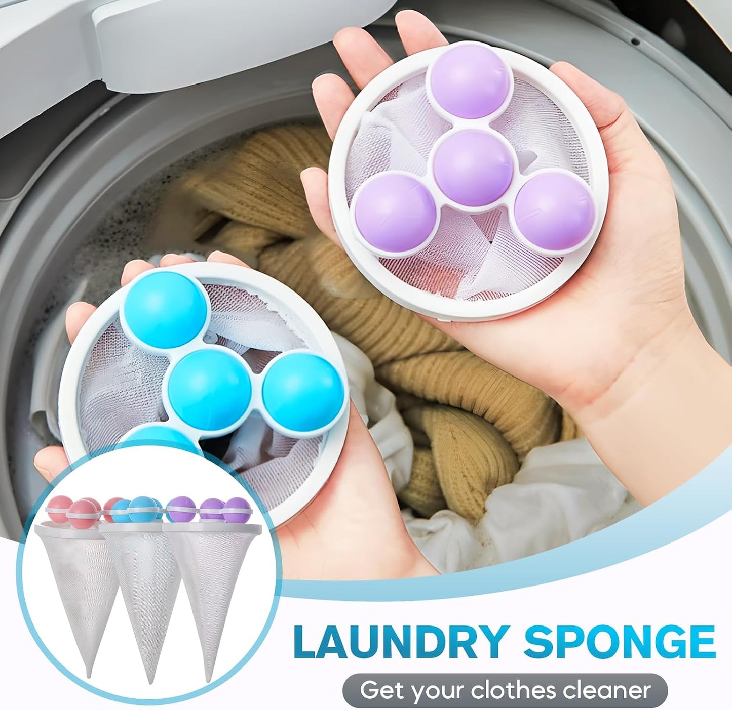 3PCS Washing Machine Lint Catcher, Floating Washing Machine Filter Bags, Reusable Washing Machine Hair Filter Mesh Bags, Laundry Lint Catcher for Washing Machine (Mix)