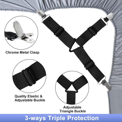Attmu 6 Pack Bed Sheet Straps Fitted Bed Sheet Fasteners Clips Black