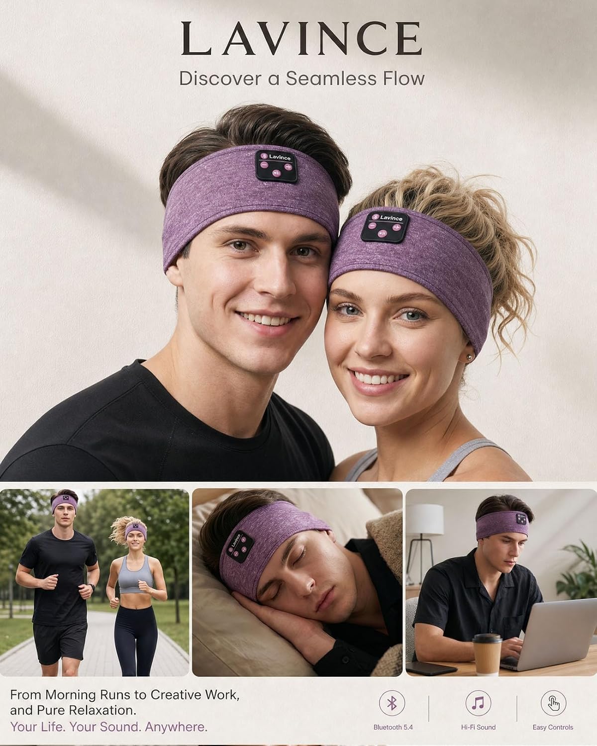 Sleep Headphones Headband, Bluetooth 5.4 Sleeping Headphones for Side Sleepers, Wireless Headband Headphones with Ultra-Thin Stereo Speakers for Sports, Workout, Travel, Meditation