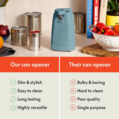 bella Automatic Can Opener, Hands Free, Battery Operated, Cordless, Stainless steel blade to open any Size Can with Magnet to Safely Remove Lid, Seamless Opening Decreases Sharp Edges, Slate