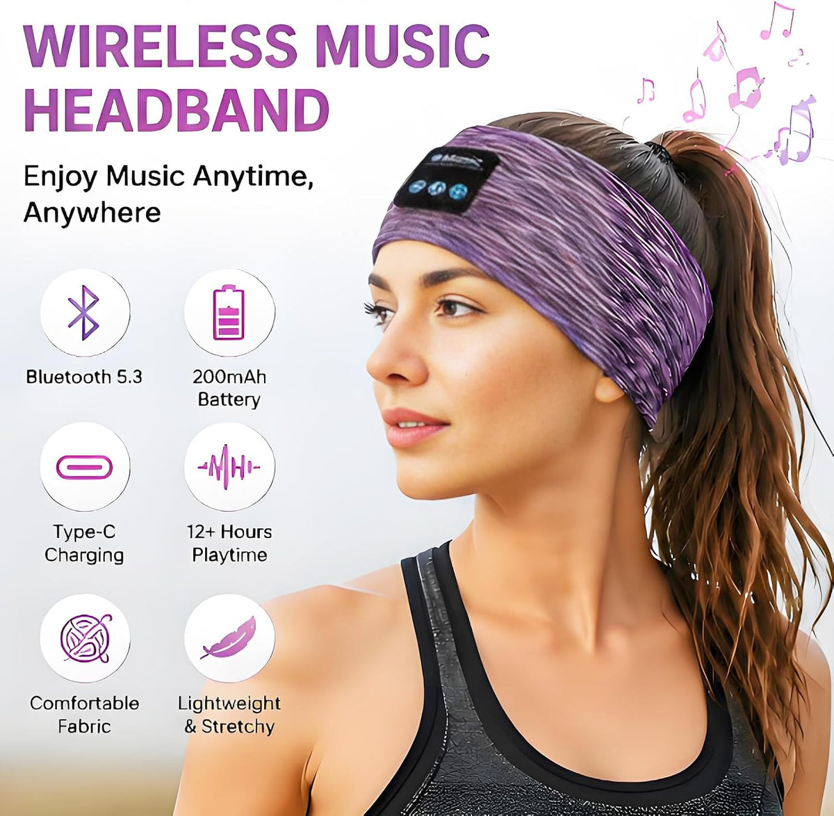 Sleep Bluetooth Headphones, Sleep Headphones Headband Wireless for Sleeping Side Sleeper, Wireless Sleep Earphones for Workout Sports Yoga Running Travel(Pinkish Yellow)