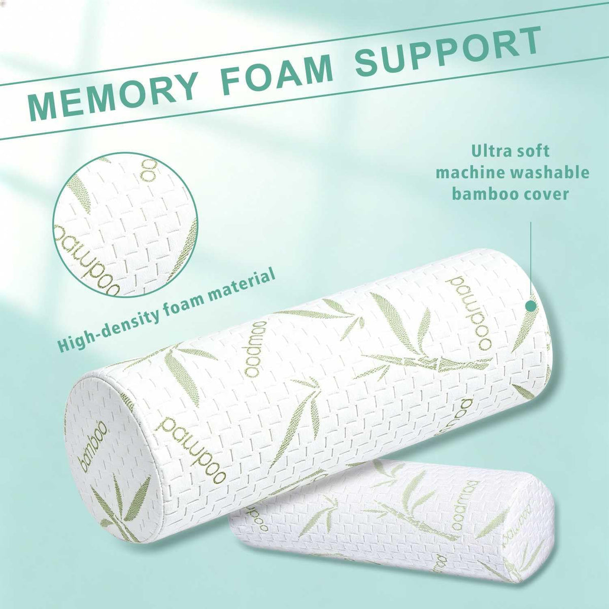 Cervical Neck Roll Pillow – Memory Foam Bolster Pillow for Neck & Back Support, Ergonomic Cylinder Pillow with Washable Cover for Side Sleepers, Lumbar, Knee & Leg Support