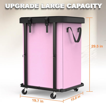 Laundry Hamper with Wheels,150L Leather Patchwork Clothes Hamper Black | Rolling Laundry Basket with Sturdy Metal Frame, Removable Washable Bag,Tall Clothes Sorter for Bedroom, Laundry Room, Dorm