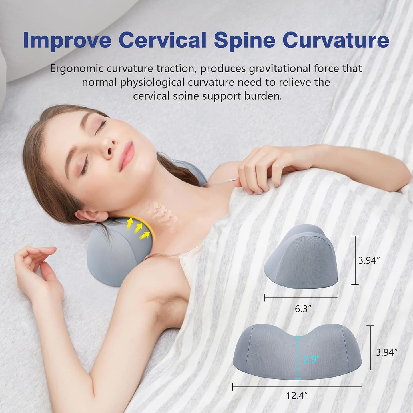 ComfortLife Small Neck Stretcher Pillow for Pain Relief, Medium Soft Cervical Traction Device Neck Mild Support Pillow Foam Cervical Neck Pillow for Tension Muscle Relax Relief (Grey)