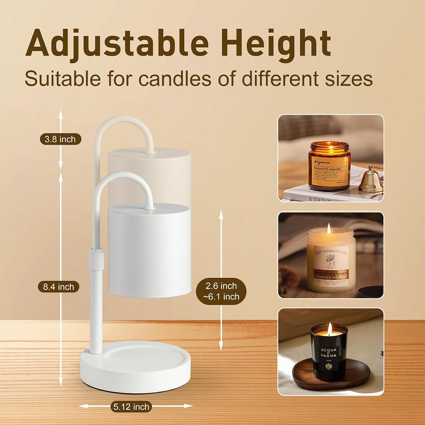 Briever Dimmable Candle Warmer Lamp with Timer, Height Adjustable Electric Candle Wax Warmer, Christmas Birthday Gifts for Women Mom, House Warming Gifts New Home Room Decor, Black Solid Wood Base