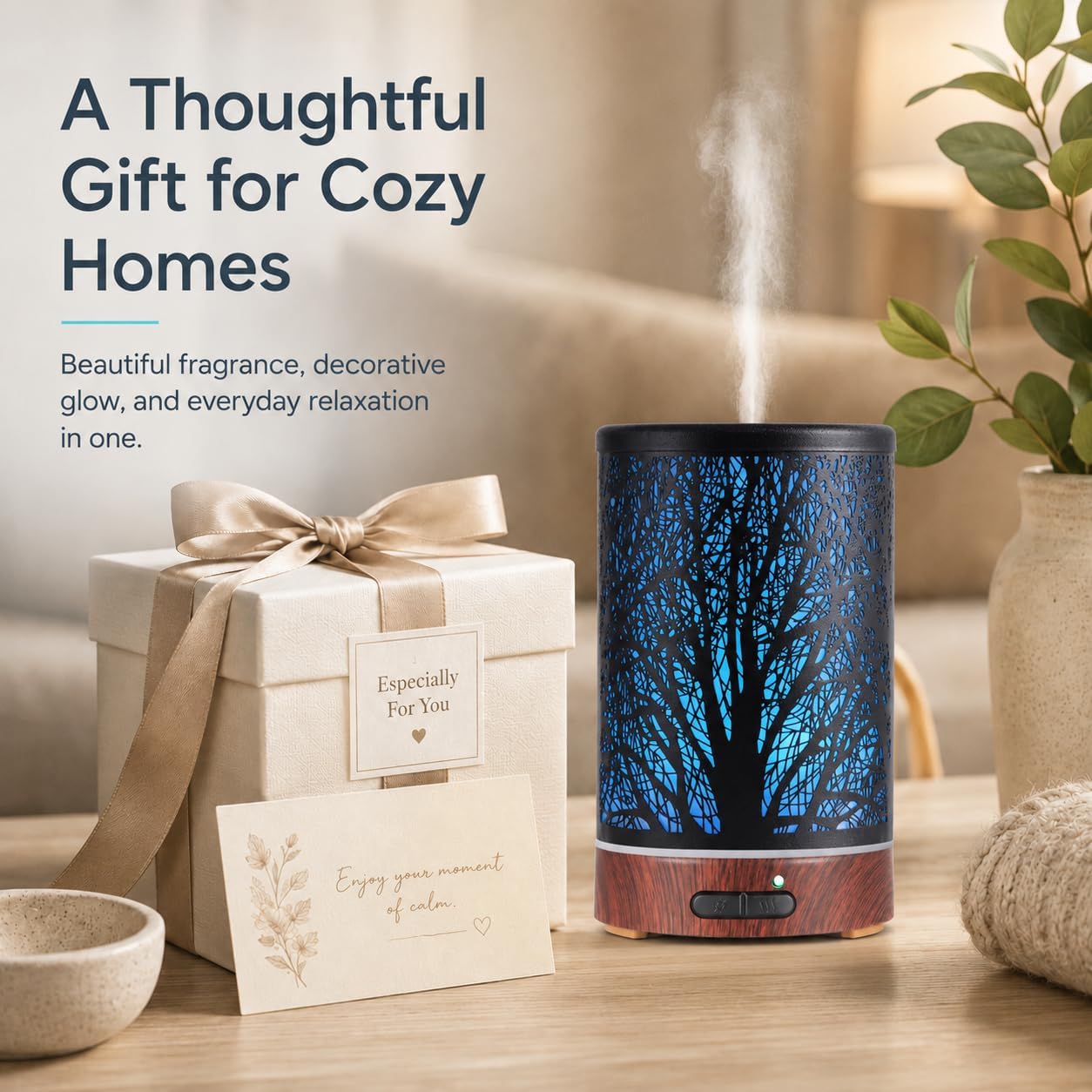 Tree Essential Oils Diffuser for Home 150ML Aromatherapy Diffuser | Birthday Gifts for Women mom,Metal Cool Mist Humidifier with 7 Colors Lights Waterless Auto Off Air Diffusers