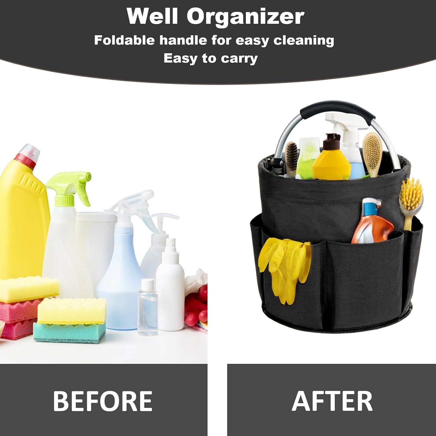 17L Cleaning Caddy with Handle, Cleaning Supplies Organizer, Foldable Storage Basket, Cleaning Supply Caddy, Portable Multi Cleaning Bucket Bag for Home, Garden (Blue)