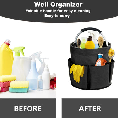 17L Cleaning Caddy with Handle, Cleaning Supplies Organizer, Foldable Storage Basket, Cleaning Supply Caddy, Portable Multi Cleaning Bucket Bag for Home, Garden (Blue)