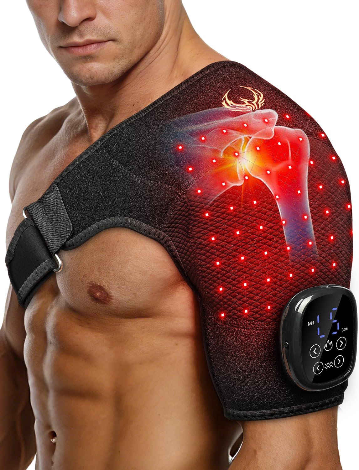 Seenew Cordless Red Light Therapy Shoulder Pad with Heat Massage, 72 LEDs