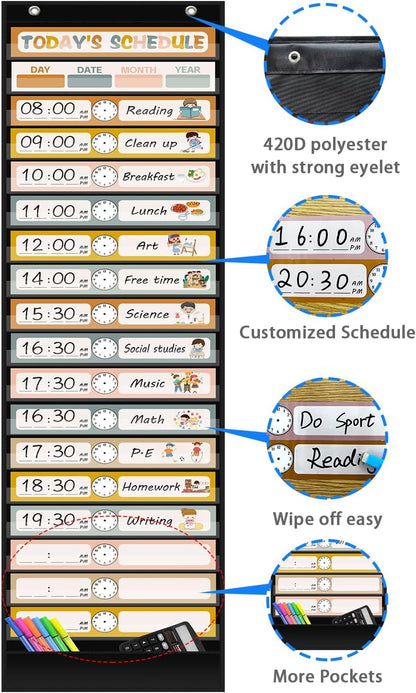 REGELETO X-Large Visual Schedule Chart for Students Chore with 92 Pieces Behavior Cards, Visual Behavioral Routine Chart for Students, Daily Schedule Board Learning Planners for Home School (X-Large)