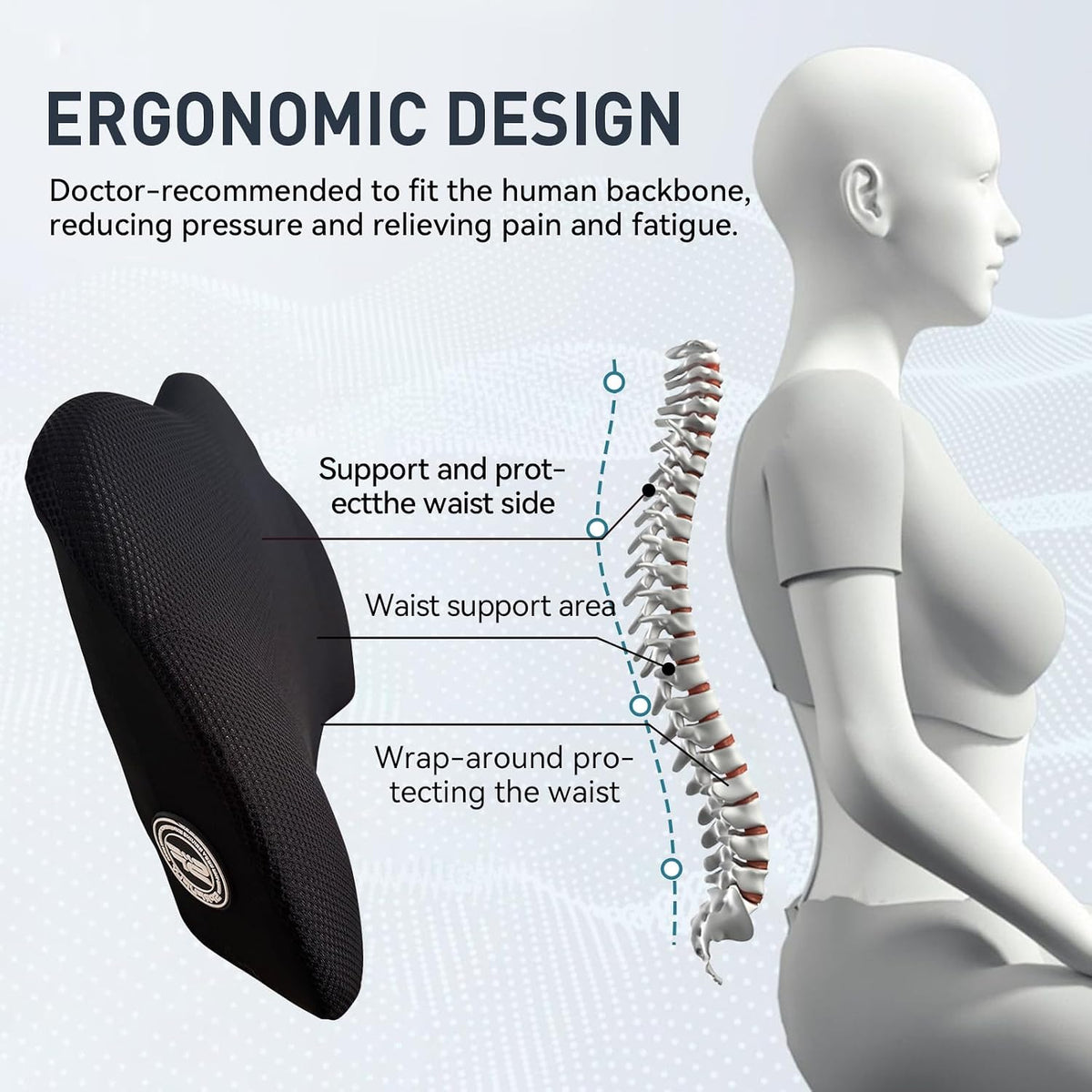 Super Cozy Lumbar Support Pillow for Car/Office Chair, 100% Memory Foam