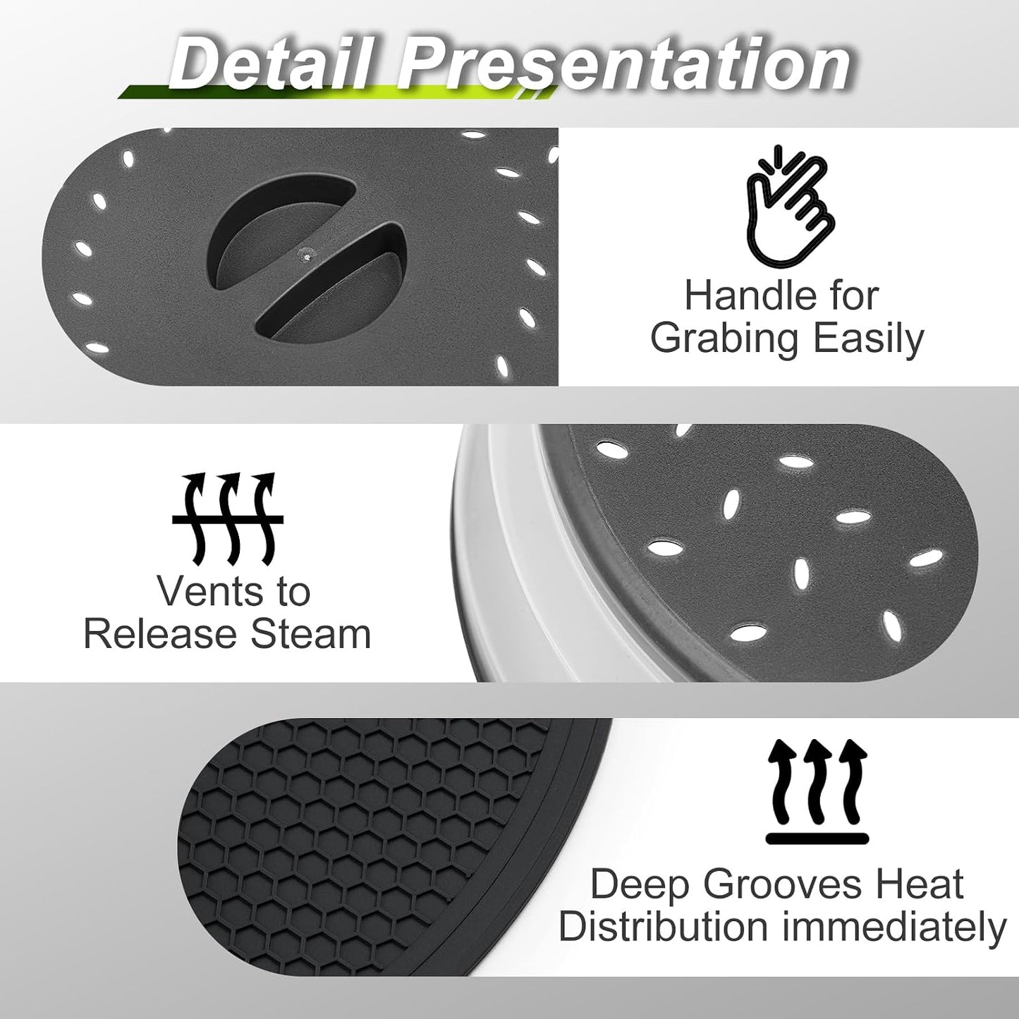 Microwave Splatter Cover & Silicone Mat, 10inch | Black, Collapsible, Vented, Reusable Food Guard & Plate Cover, Heat-Resistant Trivet for Pots, Pans, & Kitchen Counter