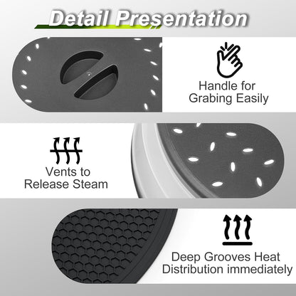 Microwave Splatter Cover & Silicone Mat, 10inch | Black, Collapsible, Vented, Reusable Food Guard & Plate Cover, Heat-Resistant Trivet for Pots, Pans, & Kitchen Counter