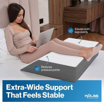 Kölbs Extra Wide Leg Elevation Pillow, Chic Jacquard Cover, XL and Wide for More Comfort Bed Wedge Pillow for Legs, Leg, Knee, Ankle Elevation Post Surgery