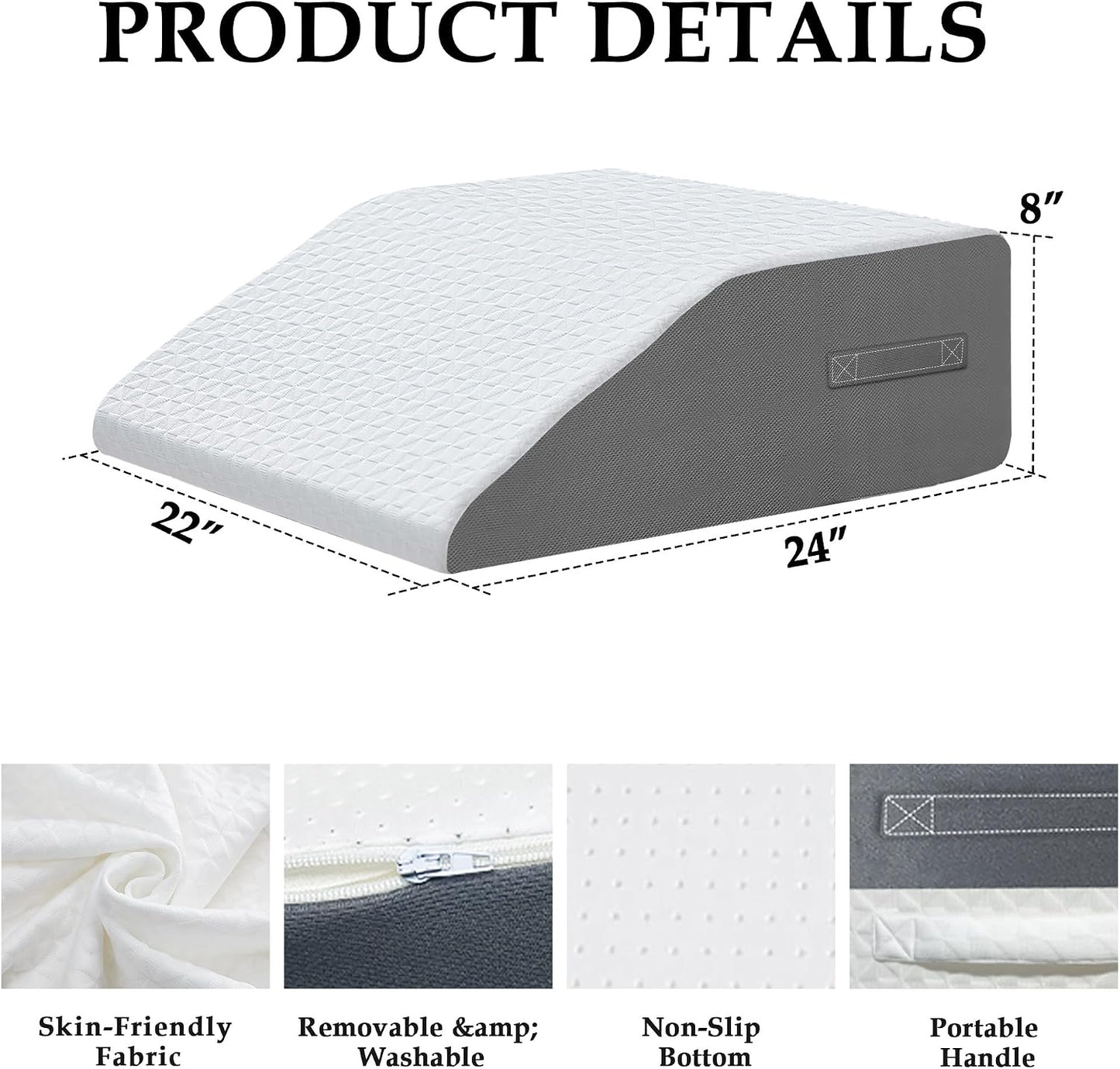 8" Leg Elevation Pillow, Memory Foam Wedge Pillow for Leg & Knee Support | Knee, Hip & Ankle Support. Elevates Legs For Comfortable Sleeping, Resting, And Recovery With A Supportive Wedge Shape.