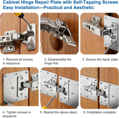 6Pcs Cabinet Hinge Repair Plate for Furniture with 36 Screws | Hinge Repair Kit for Cabinet Doors, Stainless Steel Door Hinge Mounting Plate