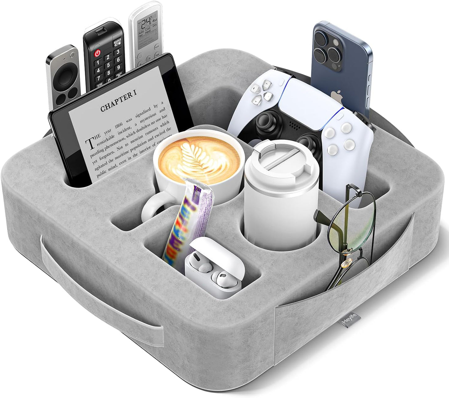 Couch Cup Holder Pillow, Sofa and Bed Caddy for iPad, Kindle, Switch, Game Controller, Remotes, Phones, Small-Sized Cup & Drink Holder for Couch, Bed, Desk, Car, Beach, Bathroom Cup Holder