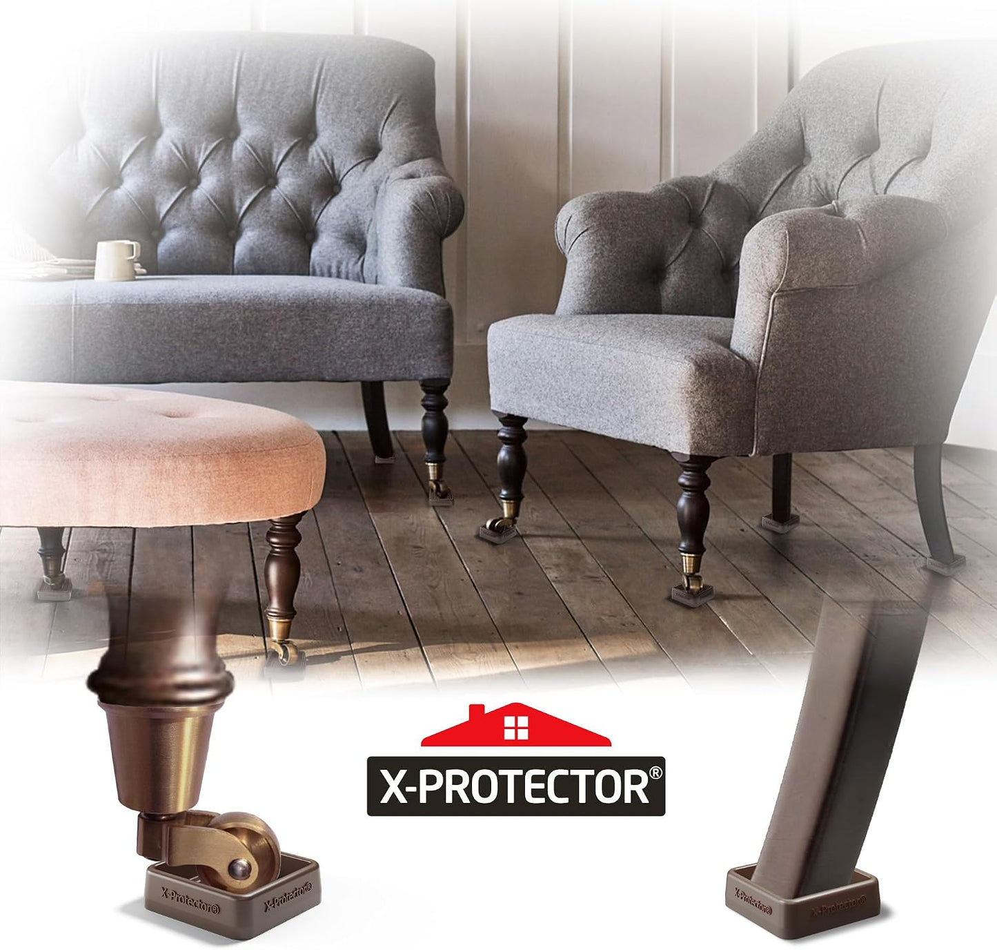 Furniture Cups X-PROTECTOR – 1.7" Caster Cups 4 PCS – Furniture Coaster | Ideal Bed Stoppers – Non Skid Furniture Pads with a Perfect Design – Lined Rubber Furniture Pads - Protect Any Flooring!