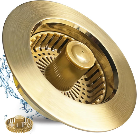BAOLSLS 3 in 1 Kitchen Sink Stopper, Pop Up Kitchen Sink Drain Strainer | with An Extra Basket Strainer, Kitchen Sink Drain Stopper for US Standard 3-1/2 Inch, Chrome Silver