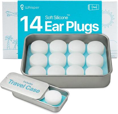 Whisper Ear Plugs (42 pcs) | Soft Silicone | Reusable Silicone Ear Plugs for Swimming, Sleep, Travel, Noise & Snoring | Moldable Comfort Fit Wax Earplugs for Sleep | Waterproof Swim Ear Plugs Adults