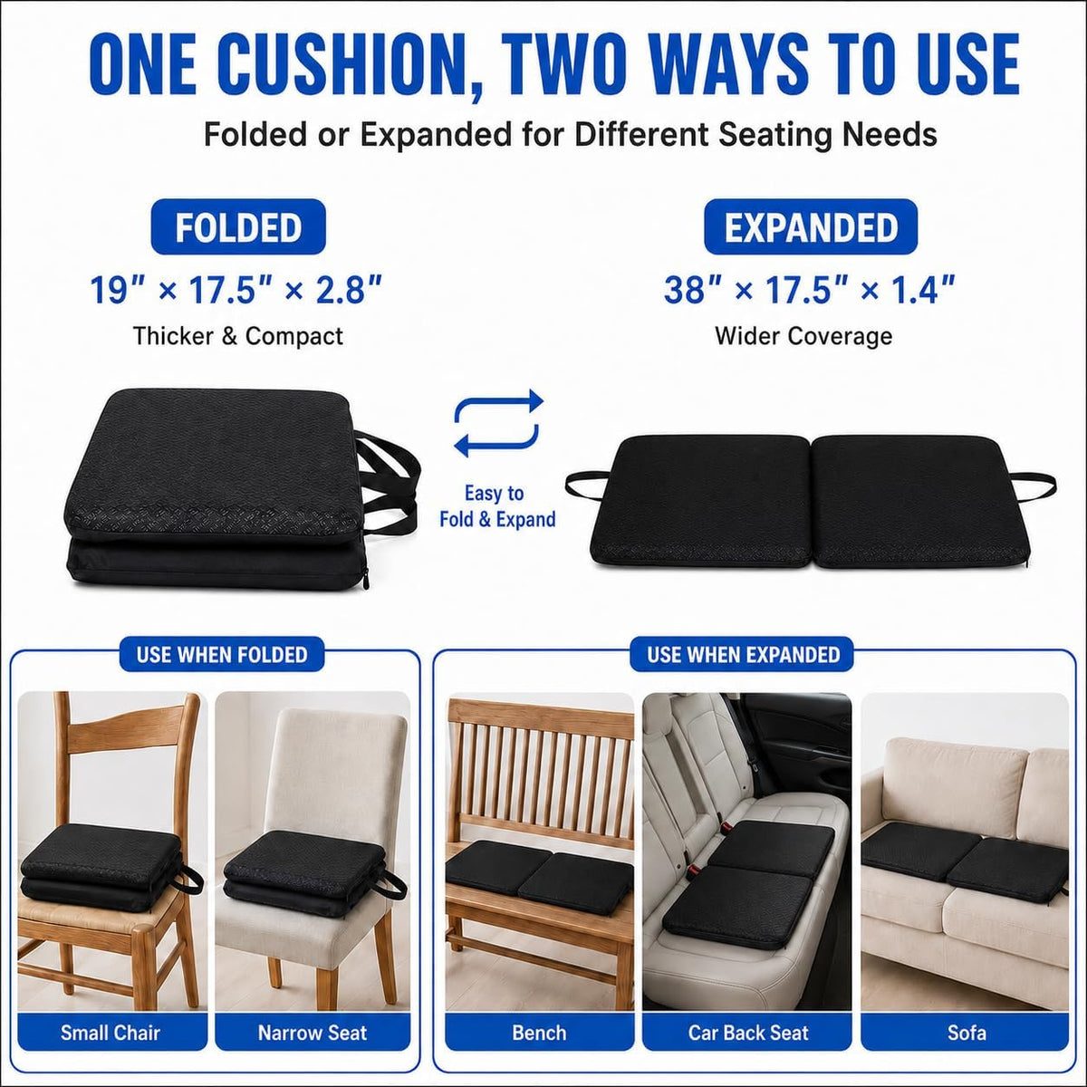 Gel Seat Cushion for Long Sitting - 16.5" x 14.5" x 2.4" (Extra Thick＆Soft)