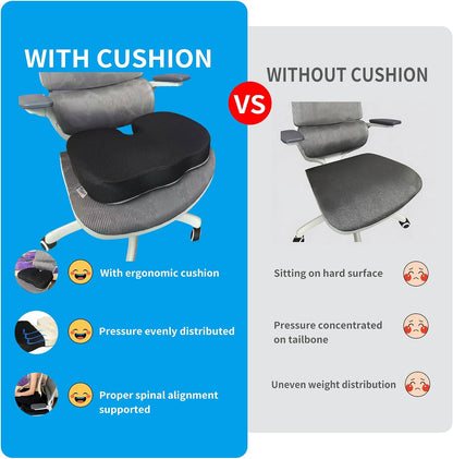 Coccyx & Tailbone Support Seat Cushion for Office & Car – Ergonomic U-Cutout Memory Foam for Sciatica, Pressure Relief, All-Day Comfort – Perfect for Desk Chair, Driving, Travel (Black)